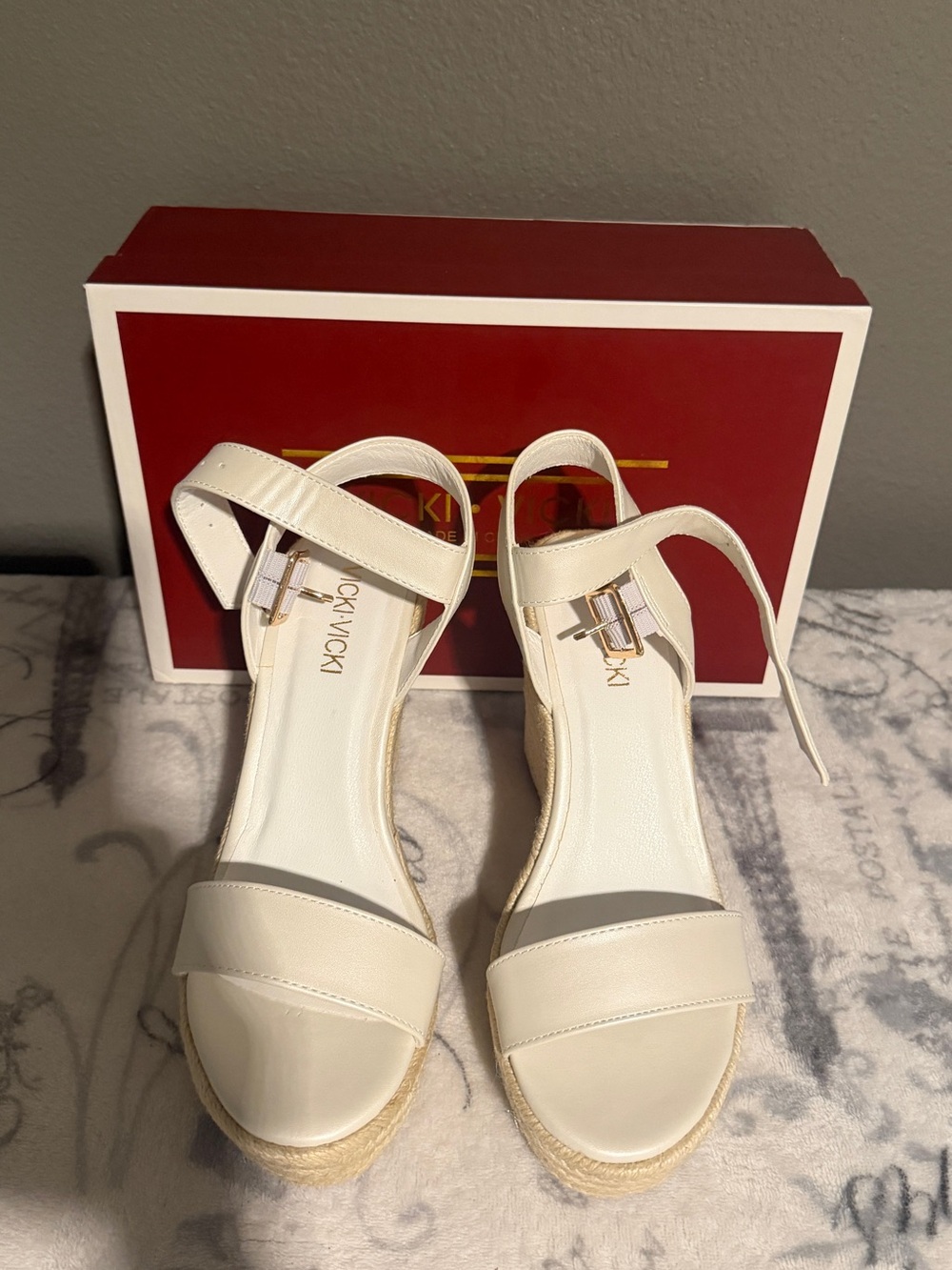 White Espadrille Wedge Sandals with Ankle Strap